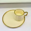 New Concept Middle East Saudi Arabia Irregular rhombic Ceramic coffee cup and plate set, 6 cups and 6 plates, matte glazed copper powder painting gold solid color reinforced porcelain cup and plate set, export ceramic products details Picture